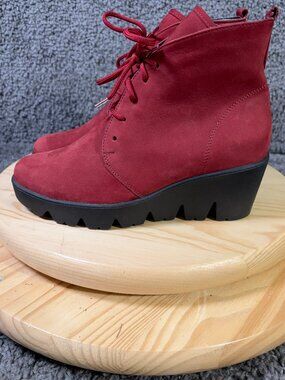 Waldlaufer Boots Effie Wedge Heel Womens Size 7.5 Nubuck Red Made in Germany